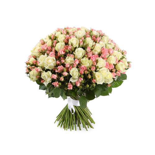 Купить на заказ Букет из 101 белой розы (микс) с доставкой в Каратау